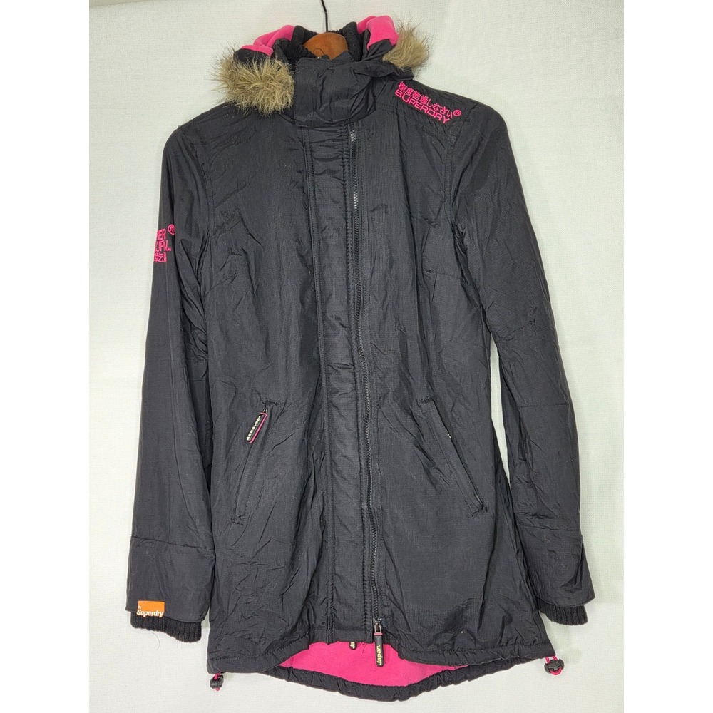 Superdry‎ Women's Black Pink Fur Hood Parka Jacket Coat xs